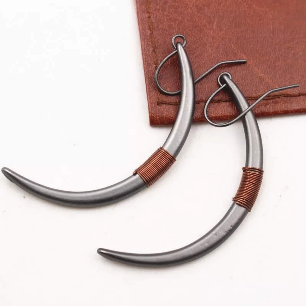 Gunmetal and wire dangle moon earrings